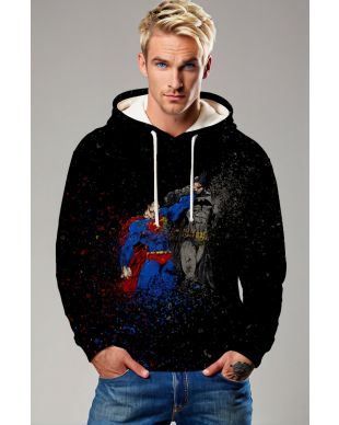 Black Superman vs Batman Battle Graphic Pullover Hoodie