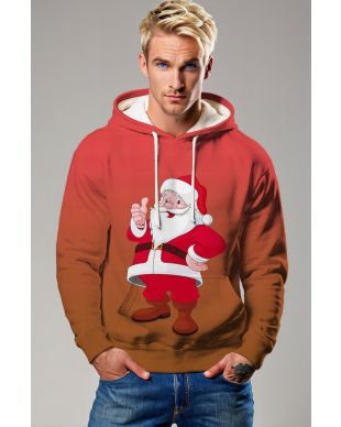  Red Santa Claus Cartoon Graphic Pullover Hoodie
