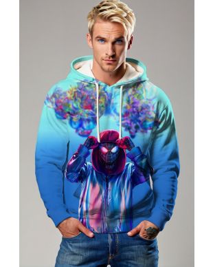 Bright Blue Urban Spider Graphic Pullover Hoodie