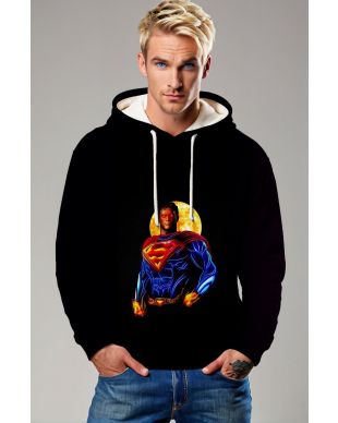 Black Fiery Superman Graphic Pullover Hoodie