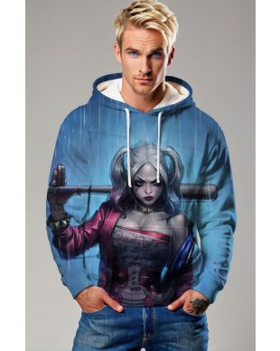 Blue Harley Quinn Street Style Pullover Hoodie