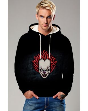 Black Horror Clown Hoodie – Fiery Red Hair Design