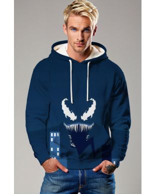 Deep Blue Venom Face Hoodie – Bold Villain Style
