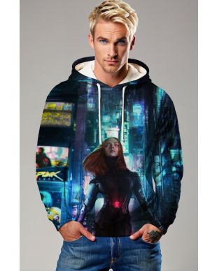 Deep Blue Cyberpunk Black Widow Hoodie
