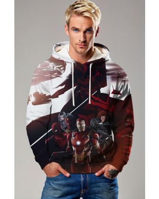 Red & White Avengers Pullover Hoodie – Heroic Impact Design