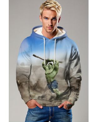 Blue-Grey Hulk Pullover Hoodie – Smash Scene Impact Edition