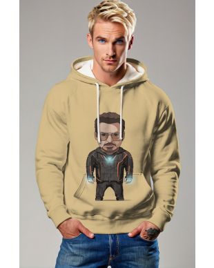 Khaki Stark Pullover Hoodie – Chibi Iron Man in Casual Suit