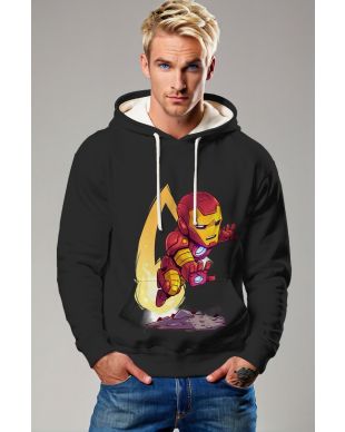 Black Iron Flight Pullover Hoodie – Chibi Iron Man Rocket Edition
