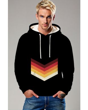 Black Retro Chevron Pullover Hoodie – Vintage Sunset Stripes
