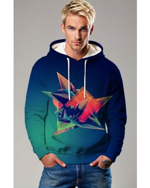 Blue Gradient Pullover Hoodie – Prism Burst 3D Art Graphic
