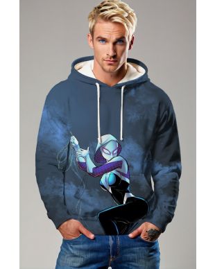 Dark Blue Pullover Hoodie – Spider Girl Hero in Action Pose