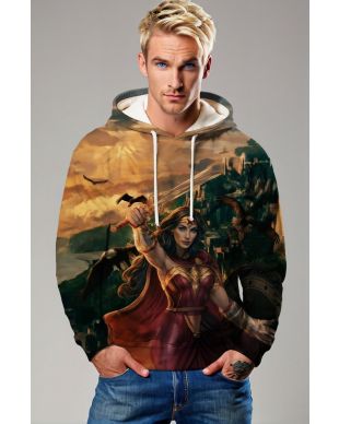 Golden-Red Pullover Hoodie – Warrior Goddess in Sunset Glory