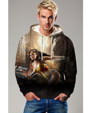 Golden-Red-Blue Pullover Hoodie – Urban Warrior Goddess in Action