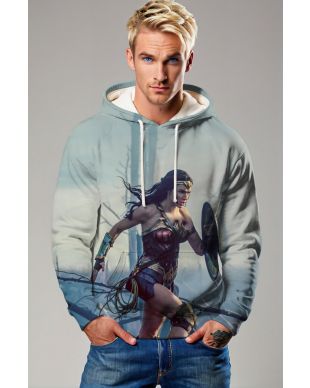 Light Blue-Grey Pullover Hoodie – Fierce Warrior in Action