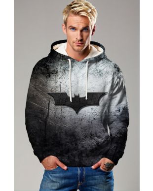 Black & Gray Pullover Hoodie – Scratched Bat Emblem Design