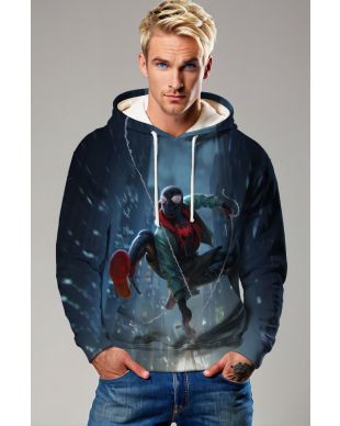 Dark Blue Pullover Hoodie – Miles Swing Action in the City