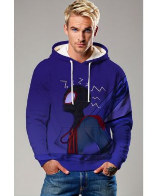 Purple Blue Pullover Hoodie – Miles Morales Comic Style Portrait