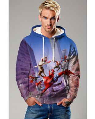 Blue-Purple Spider-Verse Pullover Hoodie – Multi-Spider Heroes City Swing