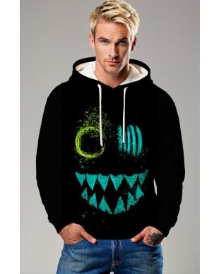Toxic Smirk Hoodie – Black with Fluorescent Grin Graffiti