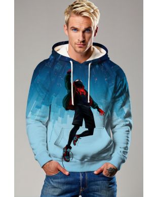 Reverse Drop Hoodie – Light Blue Hoodie with Urban Hero Freefall Art