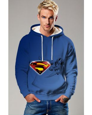 Classic Blue Superman Hoodie – Bold S Emblem with Sketch Fly Pose