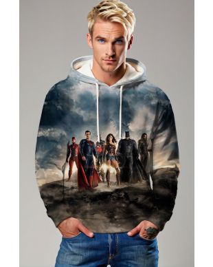 Justice League Unity Pullover Hoodie – Storm Grey & Sky Tones