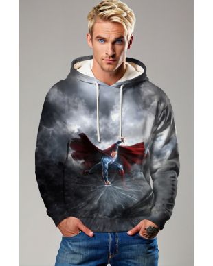 Superman Storm Power Graphic Hoodie – Charcoal Grey Pullover