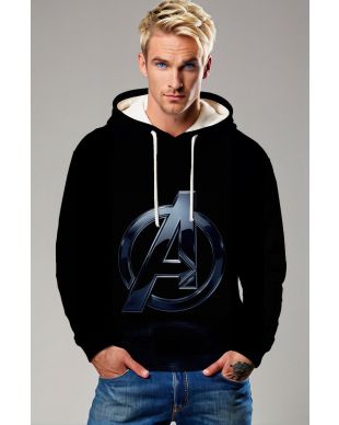 Marvel Avengers Inspired Men’s Black Minimal Logo Pullover Hoodie