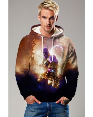 Marvel Avengers Inspired Men’s Purple and Gold Thanos Infinity Gauntlet Pullover Hoodie