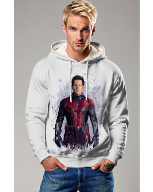 Ant-Man White Pullover Hoodie – Watercolor Superhero Design