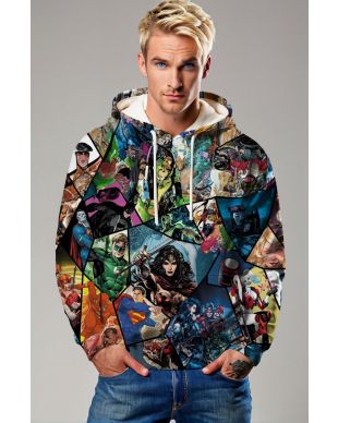 DC Comics Collage Hoodie – Iconic Heroes & Villains