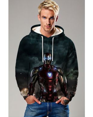 Iron Man Arc Reactor Glow Black & Red Marvel Design Pullover Hoodie