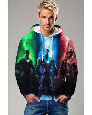Captain America Iron Man Thor Tri-Color Marvel Heroes Pullover Hoodie