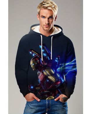 Iron Vortex Hoodie – Navy Blue Tech Armor Hero Pullover