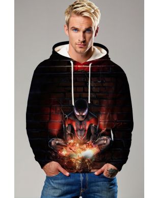 Miles Morales Electric Charge Black & Red Pullover Hoodie