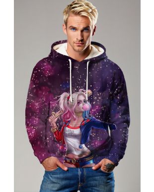 Harley Quinn Galaxy Pop Hoodie – Purple Pink Bubblegum Chaos Pullover