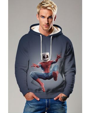 Marshmello Spidey Drop Hoodie – Grey Blue Hero Beats Pullover