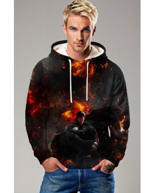 Superman Fallen Flame Hoodie – Black Suit Hero Firestorm Pullover