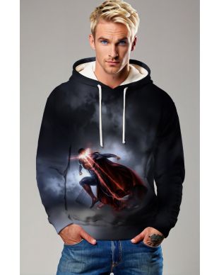 Dark Ascension Hoodie – Laser-Eyed Superman in the Shadows Pullover
