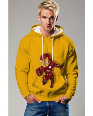 Chibi Armor Hoodie – Yellow & Red Cartoon Iron Man Pullover