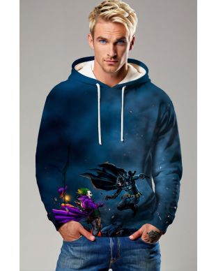 Dark Clash Hoodie – Batman vs. Joker in Blue Twilight