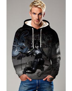 Deadpool Domino Casting Hoodie - Action-Packed Black & White Design