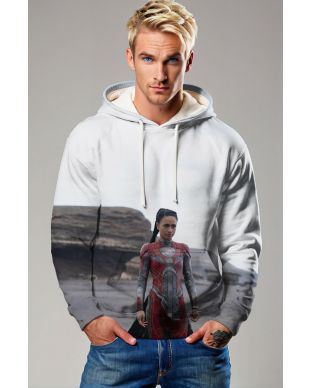 The Makkari Hoodie showcases Makkari in her dynamic superhero suit