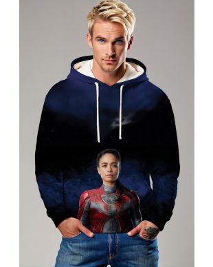 The Makkari Hoodie features a stylish and cozy design, showcasing Makkari in action with her Eternals suit.