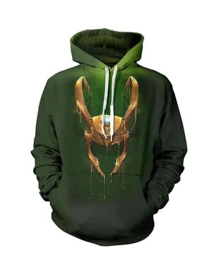 Loki Ki Mens Printed Green Marvel Inspired Hoodie Green Urban Style