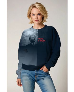 Comfortable Tranquil Blue Martin Luther King Graphic Soft Crewneck Sweatshirt