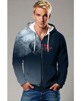 Patriotic Liberty Graphic Zipper Hoodie Blue USA Flag Statue of Liberty Print Comfortable Stylish Independence Day Jacket