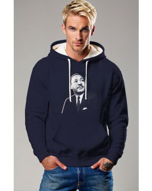 Relaxed Fit Comfortable Dark Blue Printed Martin Luther King Fashion Simple Hoodie