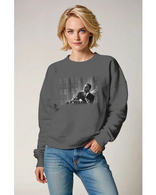 Fashionable Simple Gray Martin Luther King Print Versatile Comfortable Crewneck Sweatshirt