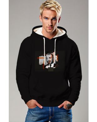 Trendy Black Martin Luther King Print Hooded Sweatshirt
